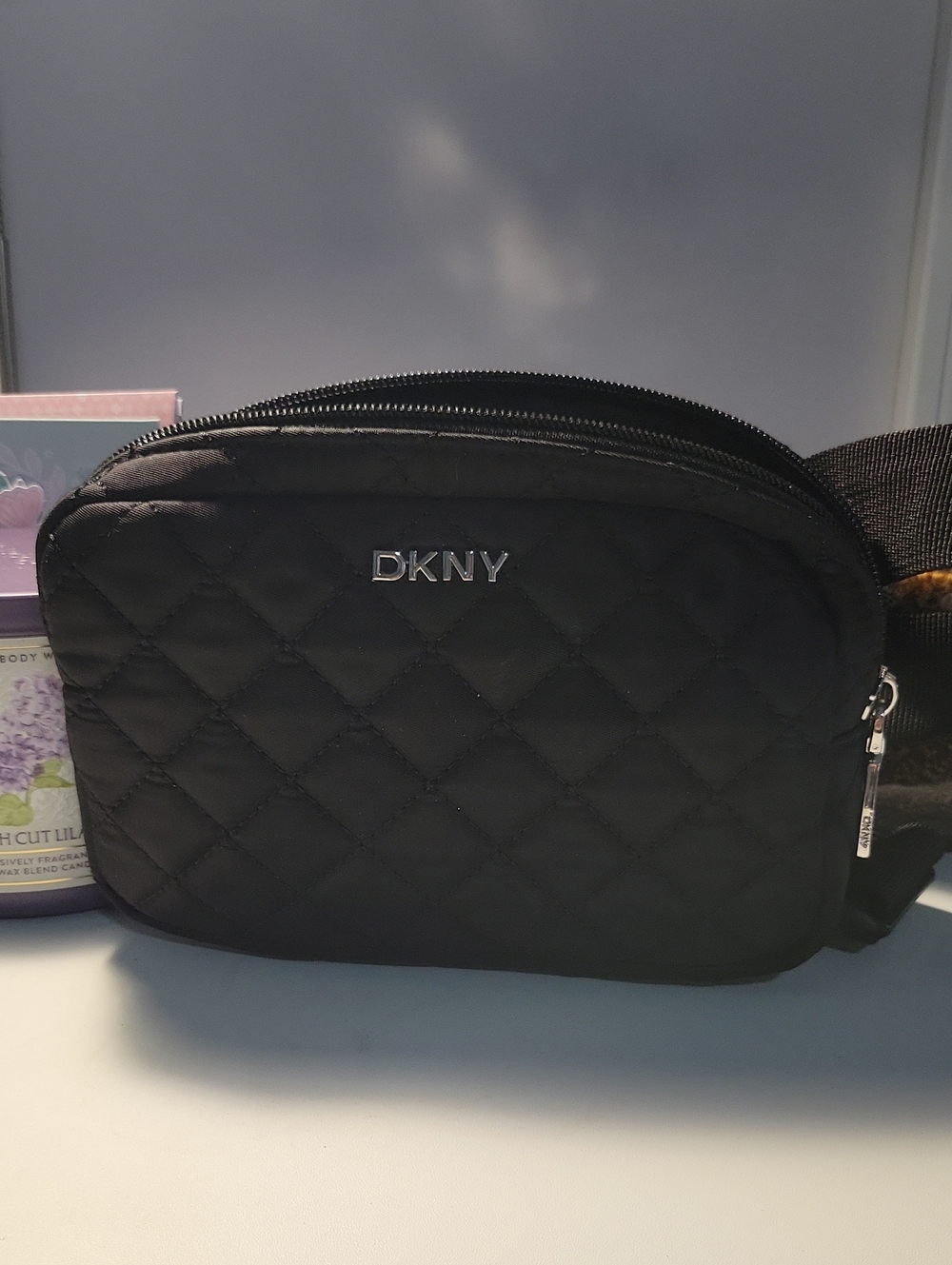 DKNY Black Quilted Belt Bag with Silver Logo